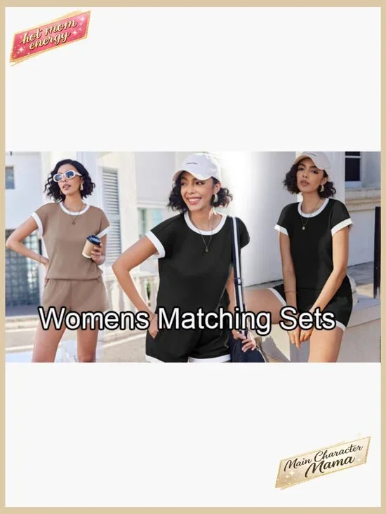 Two Piece Lounge Set Short Sleeve Top Shorts Casual Comfy Y2K Style - Picture 6 of 7